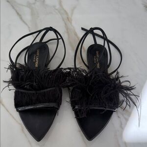 Saint Laurent Black Feathered Flats